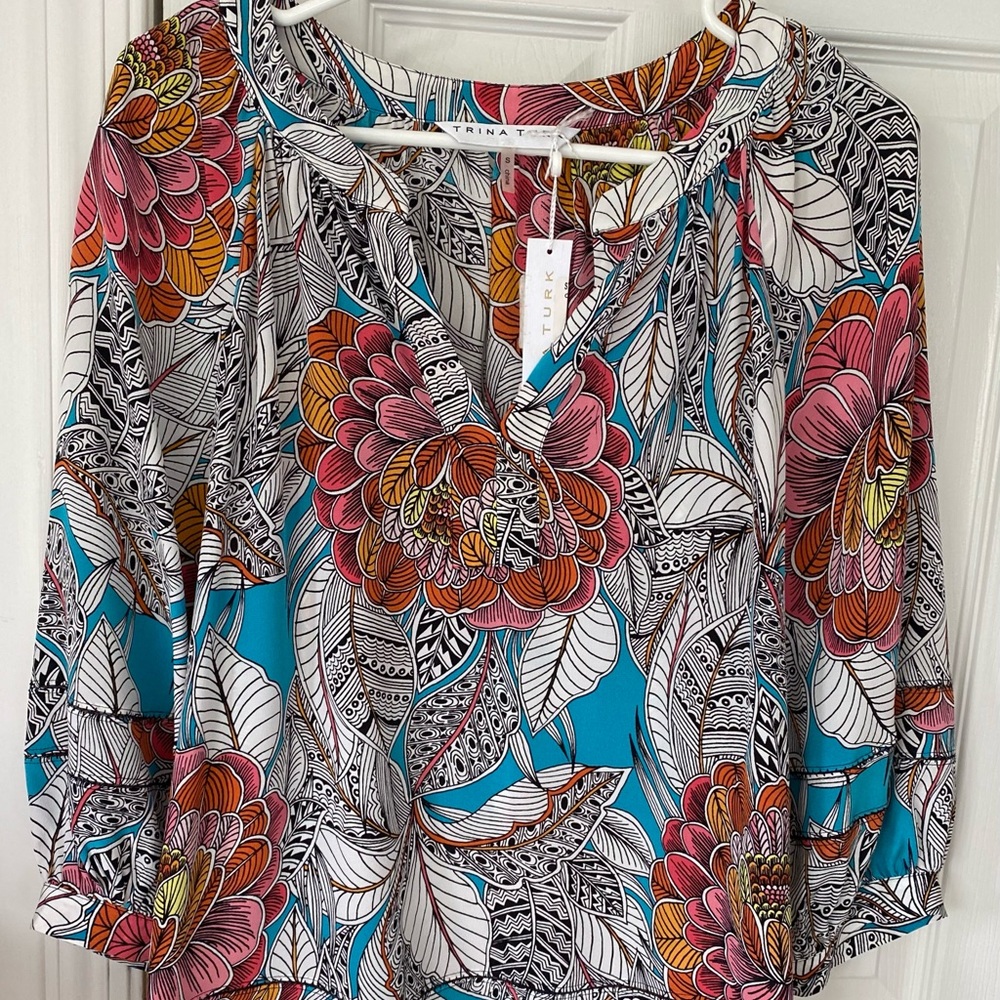 Trina Turk multi-colored, silk 3/4 Sleeve Blouse